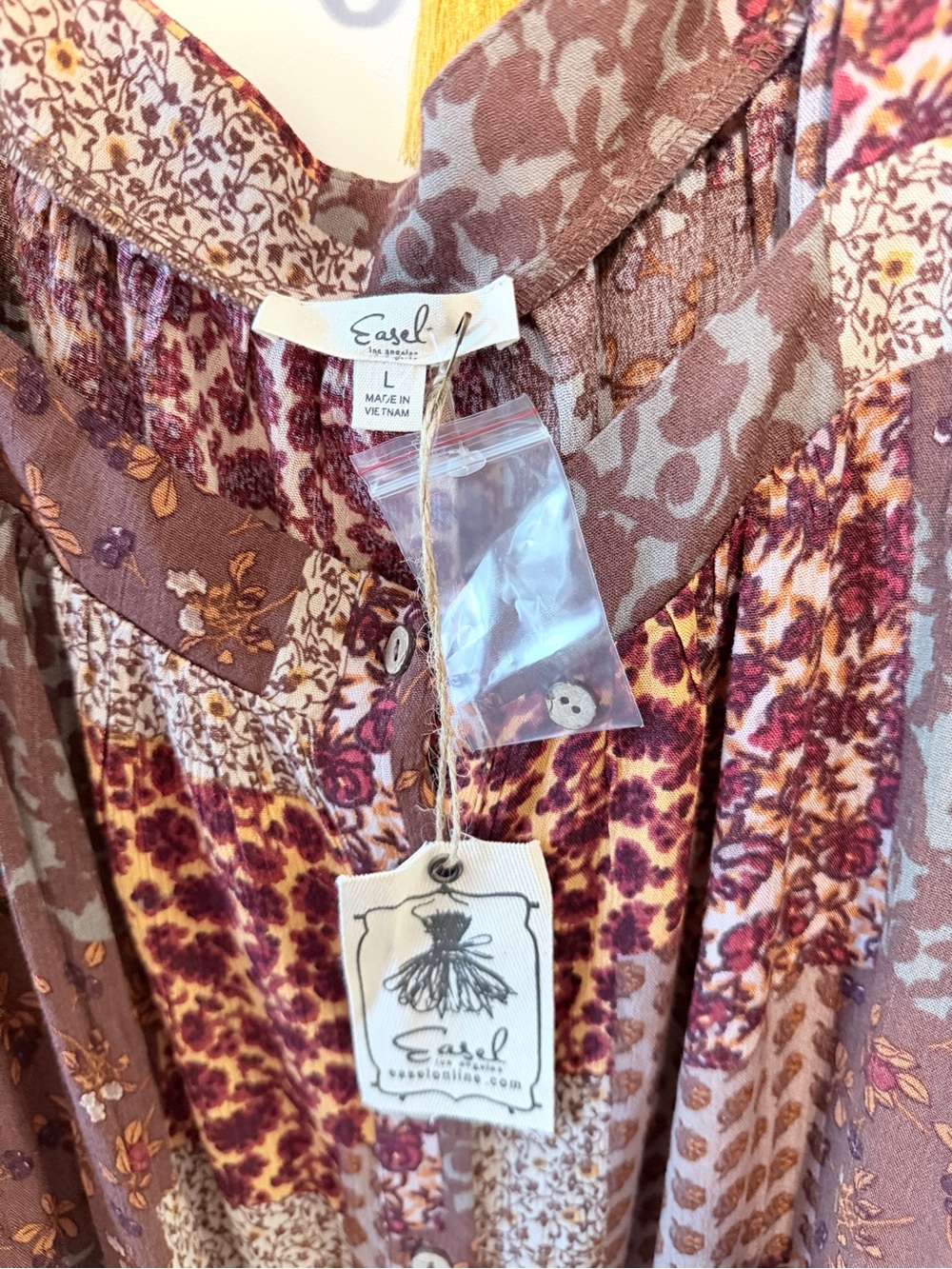 easel Brown and Burgundy Patchwork Mini Dress - Picture 9 of 15
